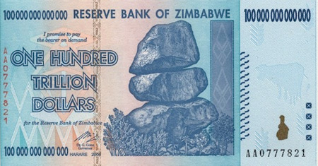 در جولای سال ۲۰۰۸ میزان تورم در زیمباوبه به رقم باورنکردنی ۲۳۱ میلیون درصد رسید، بطوریکه قیمت یک قرص نان در این کشور ۳۰۰ میلیارد دلار زیمباوه بود