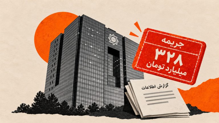 تصویرسازی کلاژ از ساختمان بانک مرکزی، گزارش‌های بانکی و جریمه ۳۲۸ میلیارد تومانی بانک‌ها بابت تأخیر در ارسال اطلاعات