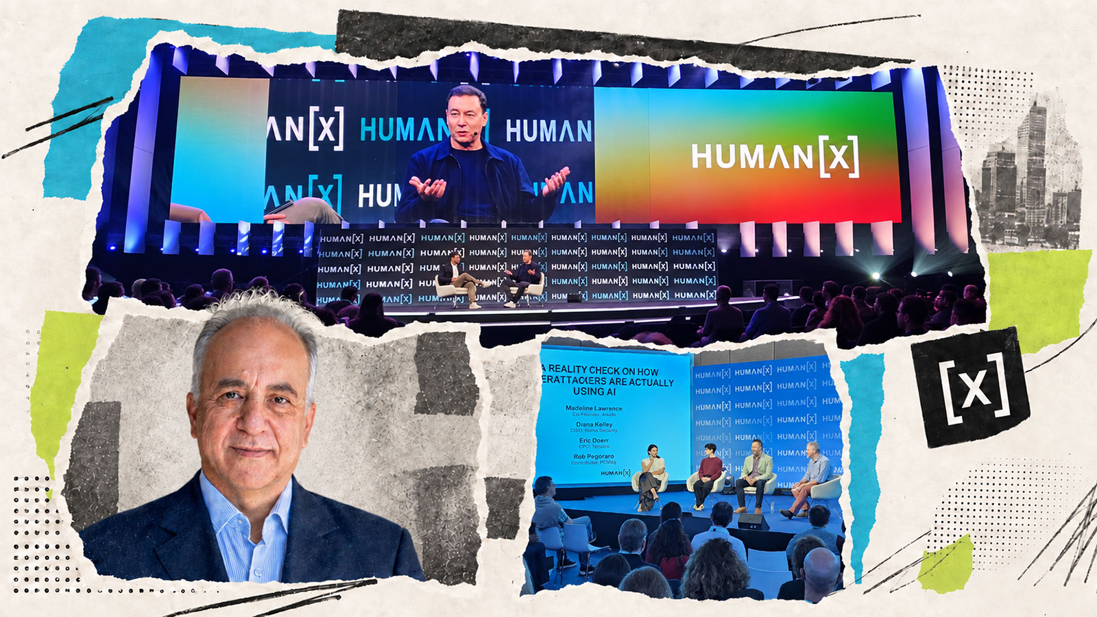 حسن اطاعت در کنار تصاویری از نشست‌های رویداد HumanX آمستردام
