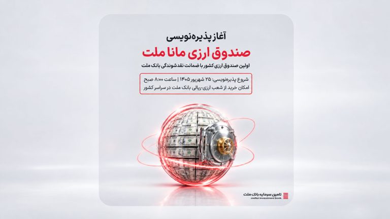 پوستر آغاز پذیره‌نویسی صندوق ارزی مانا ملت با ضمانت نقدشوندگی بانک ملت