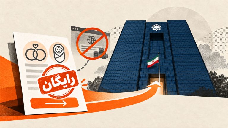 تصویرسازی از ساختمان بانک مرکزی و فرم تسهیلات ازدواج و فرزندآوری با تأکید بر رایگان بودن ثبت درخواست