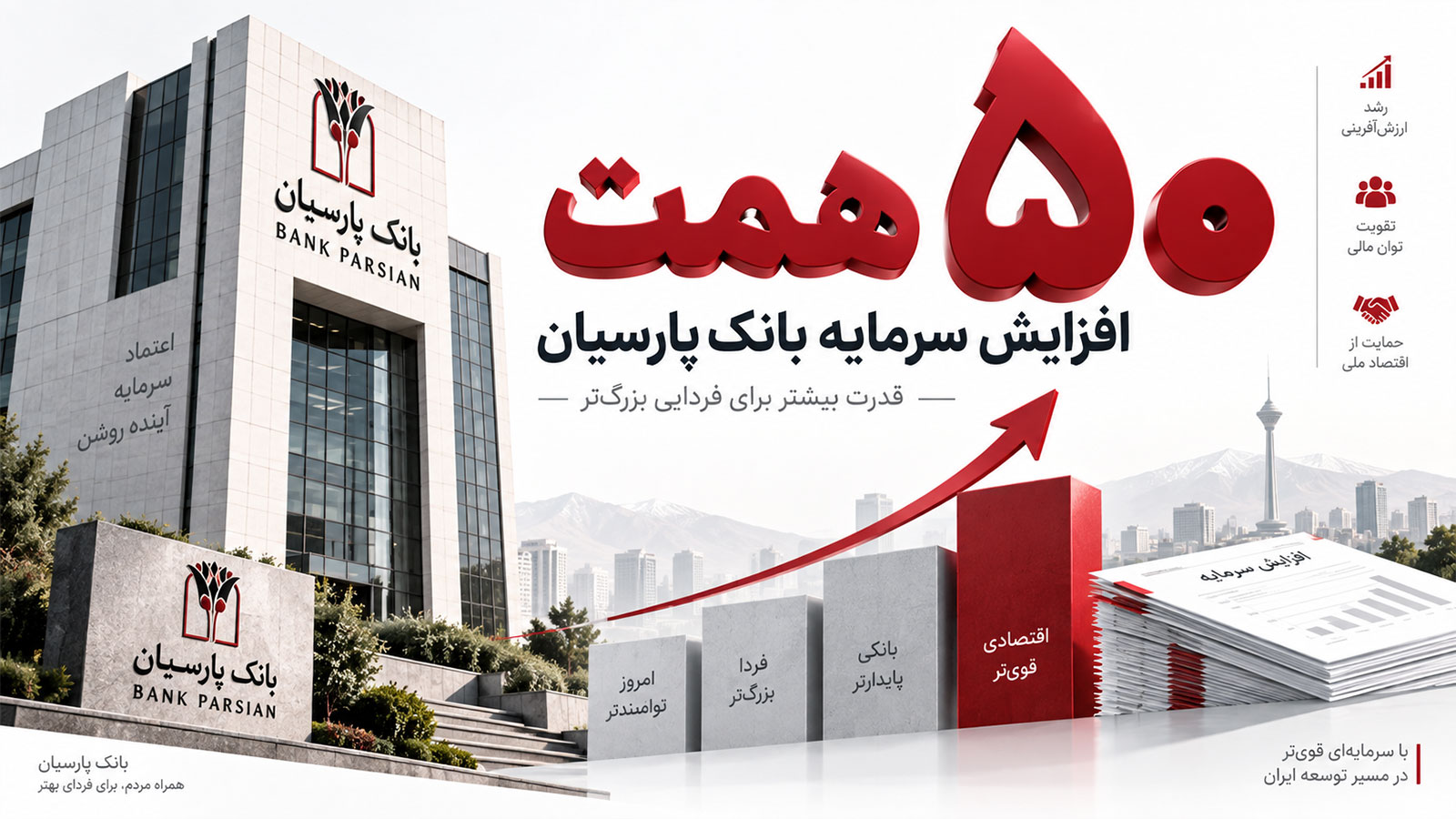 افزایش سرمایه بانک پارسیان به ۵۰ هزار میلیارد تومان
