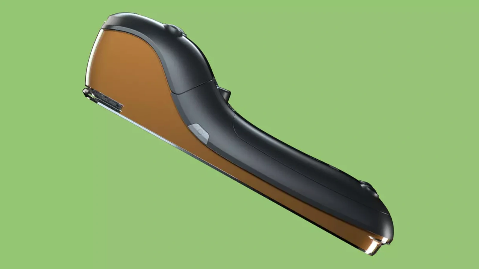 نمای جانبی دستگاه کارتخوان هوشمند PAX A920 MAX با بدنه مشکی و نارنجی